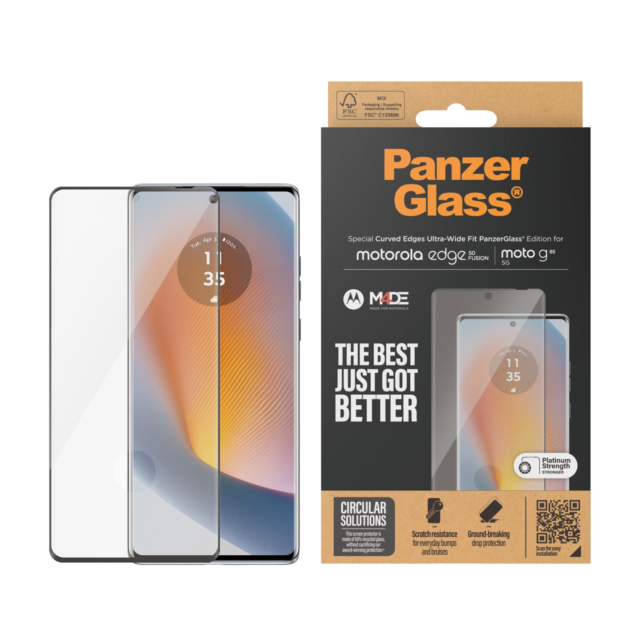 PanzerGlass® Screen Protector Motorola edge 50 Fusion | G85 | Ultra-Wide Fit